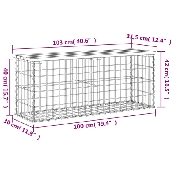 vidaXL Trädgårdsbänk gabion-design 103x31,5x42 cm impregnerad furu -  Trädgårdsbänkar