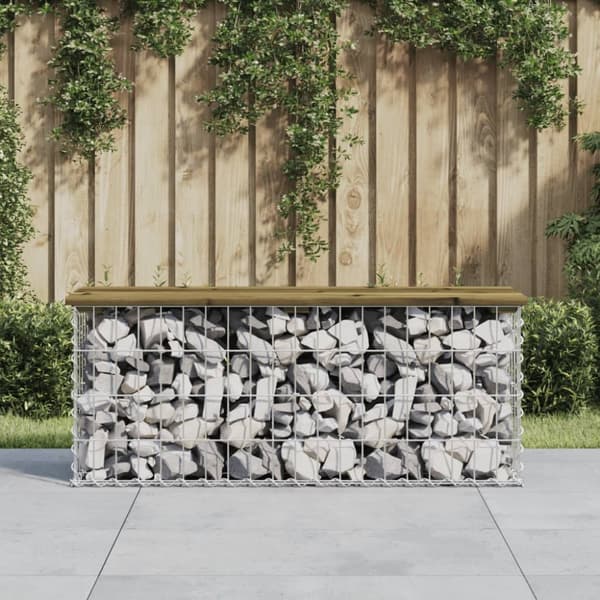 vidaXL Trädgårdsbänk gabion-design 103x31,5x42 cm impregnerad furu -  Trädgårdsbänkar