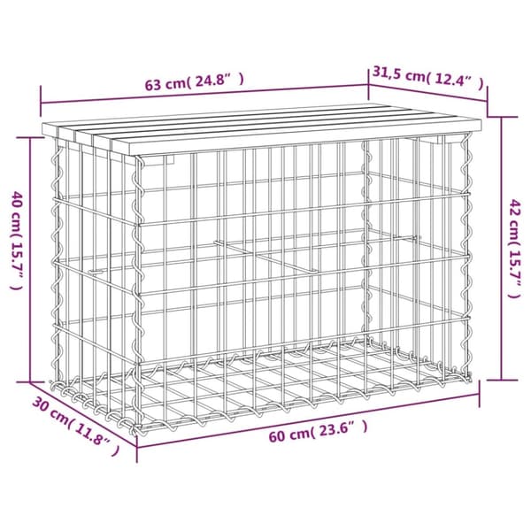 vidaXL havebænk med gabiondesign 63x31,5x42 cm massivt fyrretræ -  Havebænke