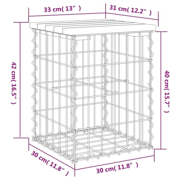 vidaXL havebænk med gabiondesign 33x31x42 cm massivt fyrretræ -  Havebænke