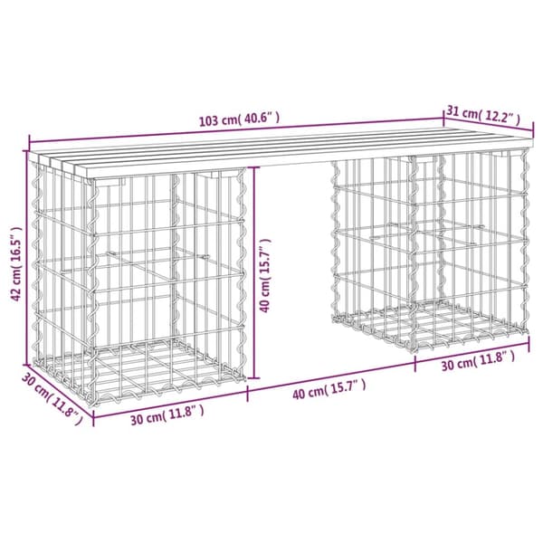 vidaXL Trädgårdsbänk gabion-design 103x31x42 cm massiv furu -  Trädgårdsbänkar