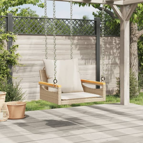vidaXL Gungbänk med dynor beige 63x62x40 cm konstrotting