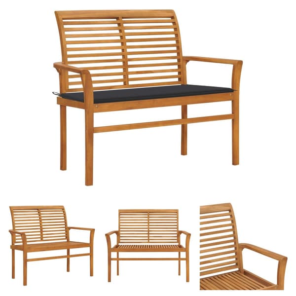 The Living Store Trädgårdsbänk med antracit dyna 112 cm massiv teak -  Trädgårdsbänkar