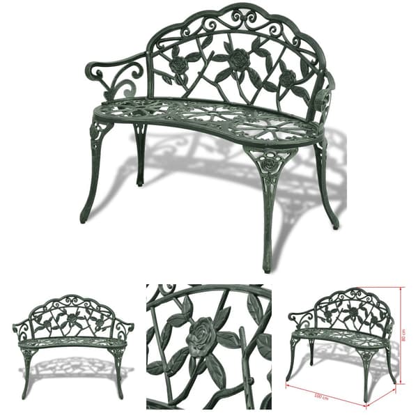 The Living Store Trädgårdsbänk 100 cm gjuten aluminium grön -  Trädgårdsbänkar