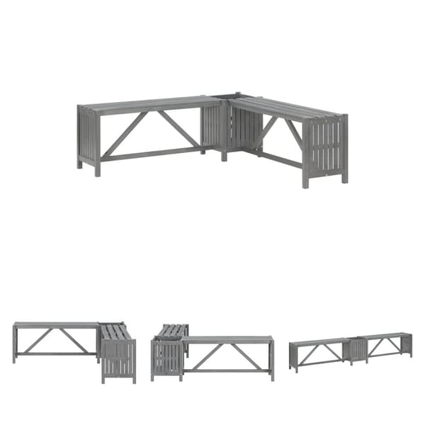 The Living Store hjørnebænk med plantekasse 117 cm massivt akacietræ grå -  Havebænke