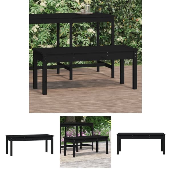 The Living Store havebænk 109x44x45 cm massivt fyrretræ sort -  Havebænke