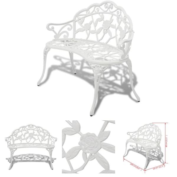 The Living Store Trädgårdsbänk 100 cm gjuten aluminium vit -  Trädgårdsbänkar