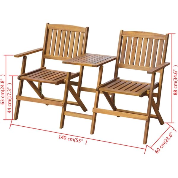 The Living Store foldbar havebænk med tebord 140 cm massivt akacietræ -  Havebænke