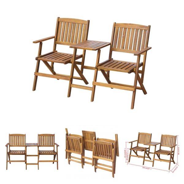 The Living Store foldbar havebænk med tebord 140 cm massivt akacietræ -  Havebænke