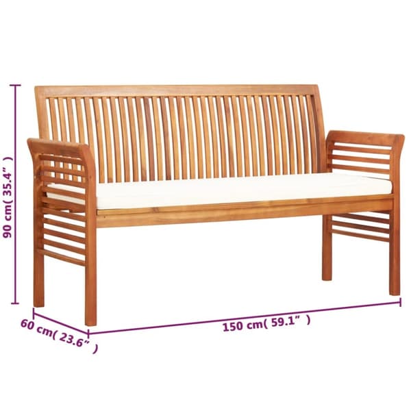 The Living Store 3-istuttava Puutarhapenkki tyynyllä 150 cm täysi akasiapuu - Puutarhapenkit