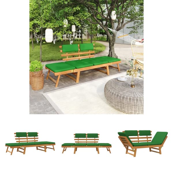 The Living Store havebænk med hynder 2-i-1 190 cm massivt akacietræ -  Havebænke