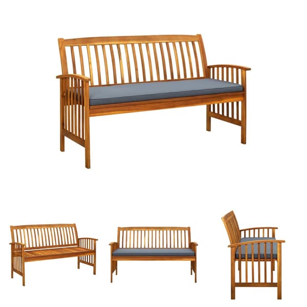 The Living Store Trädgårdsbänk med dyna 147 cm massivt akaciaträ -  Trädgårdsbänkar