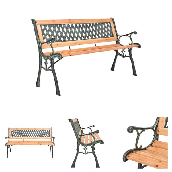 The Living Store Trädgårdsbänk 116 cm gjutjärn och massivt granträ -  Trädgårdsbänkar