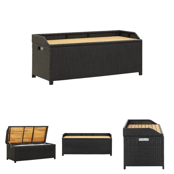 The Living Store havebænk med opbevaring 120 cm polyrattan sort -  Havebænke