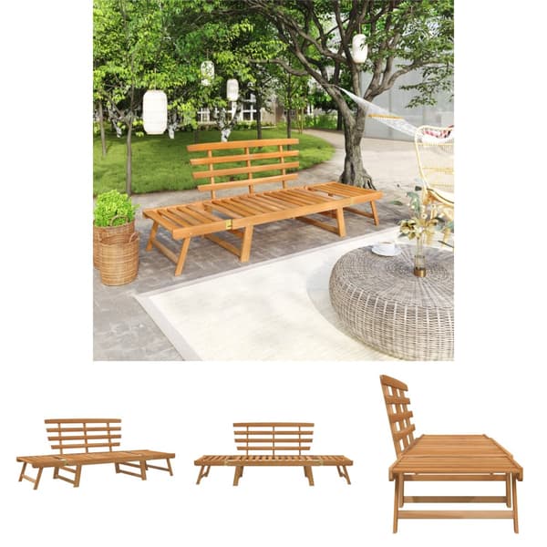 The Living Store Trädgårdsbänk 2-i-1 190 cm massivt akaciaträ -  Trädgårdsbänkar