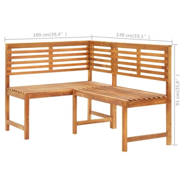 The Living Store Hörnbänk 140 cm massivt akaciaträ -  Trädgårdsbänkar