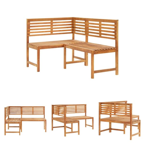 The Living Store Hörnbänk 140 cm massivt akaciaträ -  Trädgårdsbänkar