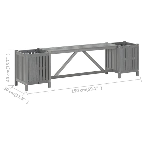The Living Store havebænk med 2 plantekasser 150 cm massivt akacietræ grå -  Havebænke