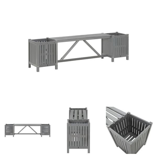 The Living Store havebænk med 2 plantekasser 150 cm massivt akacietræ grå -  Havebænke