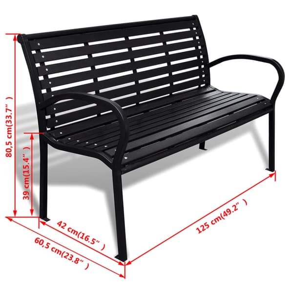The Living Store Puutarhapenkki 125 cm teräs ja WPC musta -  Puutarhapenkit