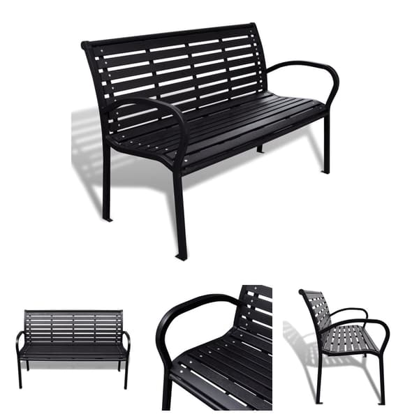 The Living Store Trädgårdsbänk 125 cm stål och WPC svart -  Trädgårdsbänkar