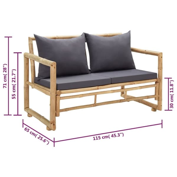 The Living Store havebænk med hynder 115 cm bambus -  Havebænke