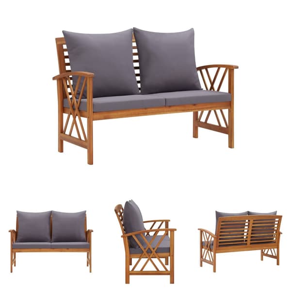 The Living Store Trädgårdsbänk med dynor 119 cm massivt akaciaträ -  Trädgårdsbänkar