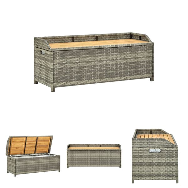 The Living Store havebænk med opbevaring 120 cm polyrattan grå -  Havebænke