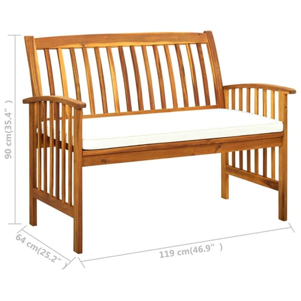 The Living Store Puutarhapenkki tyynyllä 119 cm täysi akasiapuu -  Puutarhapenkit