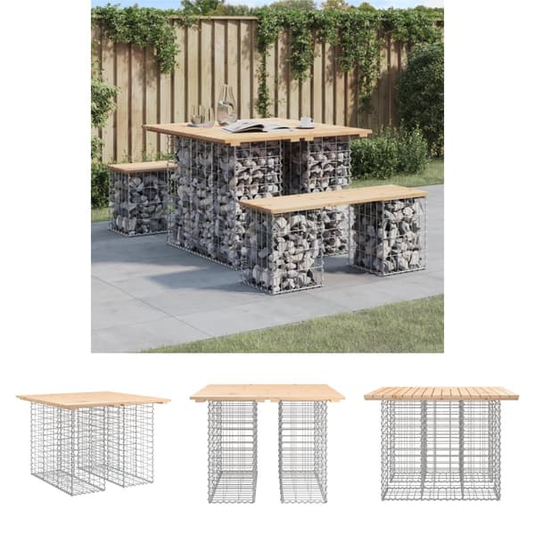The Living Store havebænk med gabiondesign 100x102x72 cm massivt fyrretræ -  Havebænke