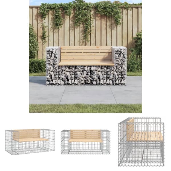 The Living Store Trädgårdsbänk gabion-design 143x71x65,5 cm massiv furu -  Trädgårdsbänkar