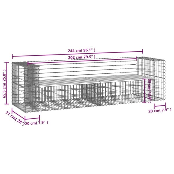 The Living Store havebænk med gabiondesign 244x71x65,5 cm massivt fyrretræ -  Havebænke