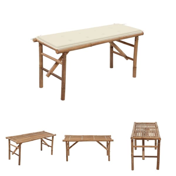 The Living Store foldbar havebænk med hynde 118 cm bambus -  Havebænke