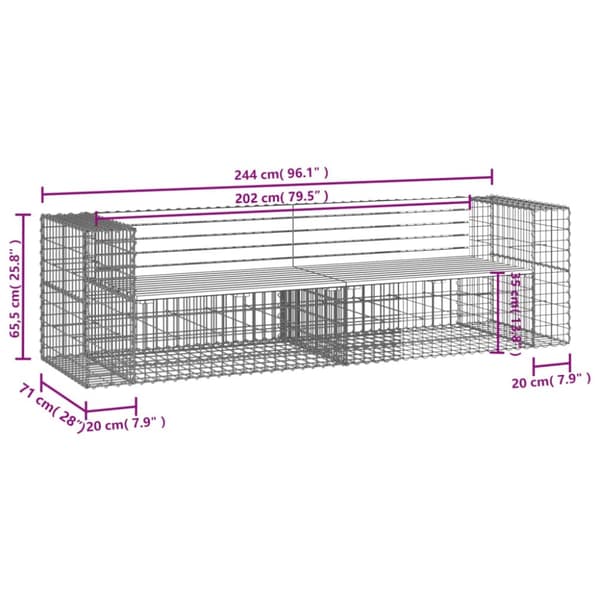 The Living Store havebænk med gabiondesign 244x71x65,5 cm imprægneret fyrretræ -  Havebænke