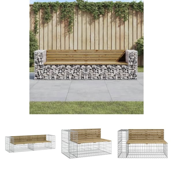 The Living Store havebænk med gabiondesign 244x71x65,5 cm imprægneret fyrretræ -  Havebænke