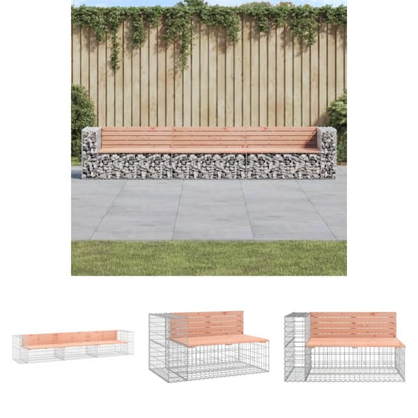 The Living Store Trädgårdsbänk gabion-design 347x71x65,5 cm massivt douglasträ -  Trädgårdsbänkar