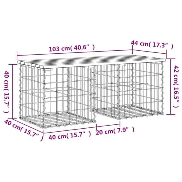 The Living Store havebænk med gabiondesign 103x44x42 cm massivt fyrretræ -  Havebænke