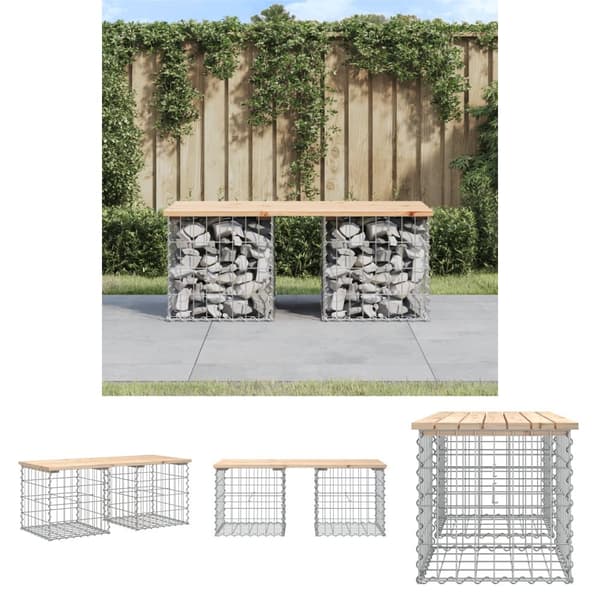The Living Store havebænk med gabiondesign 103x44x42 cm massivt fyrretræ -  Havebænke