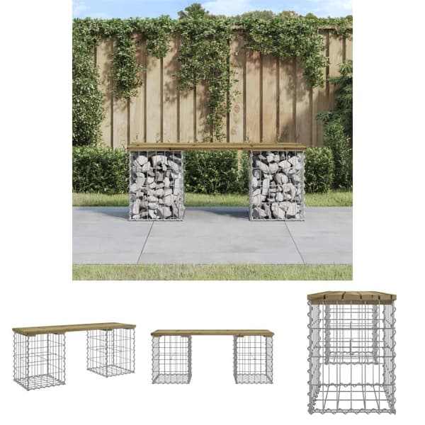 The Living Store Trädgårdsbänk gabion-design 103x31x42 cm impregnerad furu -  Trädgårdsbänkar