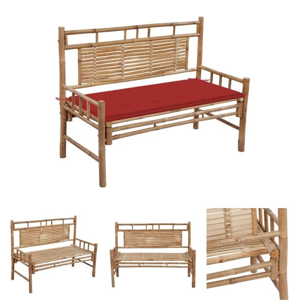 The Living Store Puutarhapenkki tyynyllä 120 cm bambu -  Puutarhapenkit
