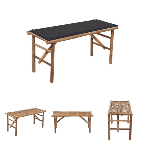 The Living Store Hopfällbar trädgårdsbänk med dyna 118 cm bambu -  Trädgårdsbänkar