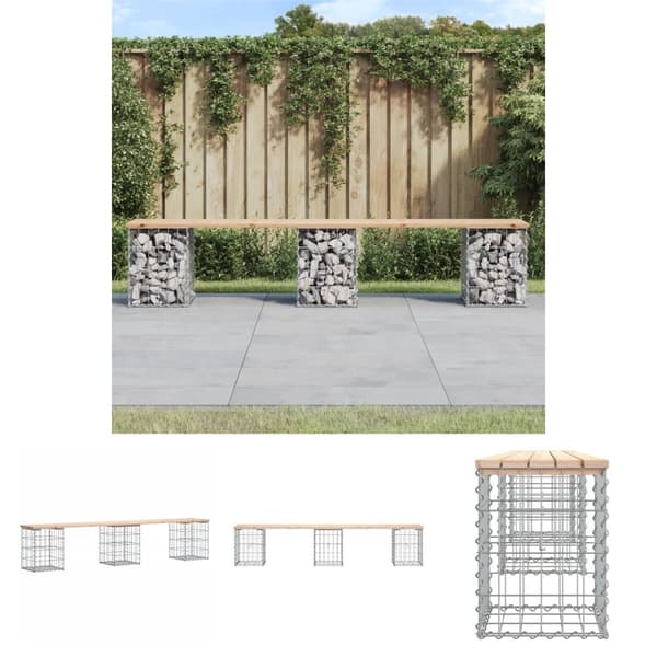 The Living Store Trädgårdsbänk gabion-design 203x31x42 cm massiv furu -  Trädgårdsbänkar