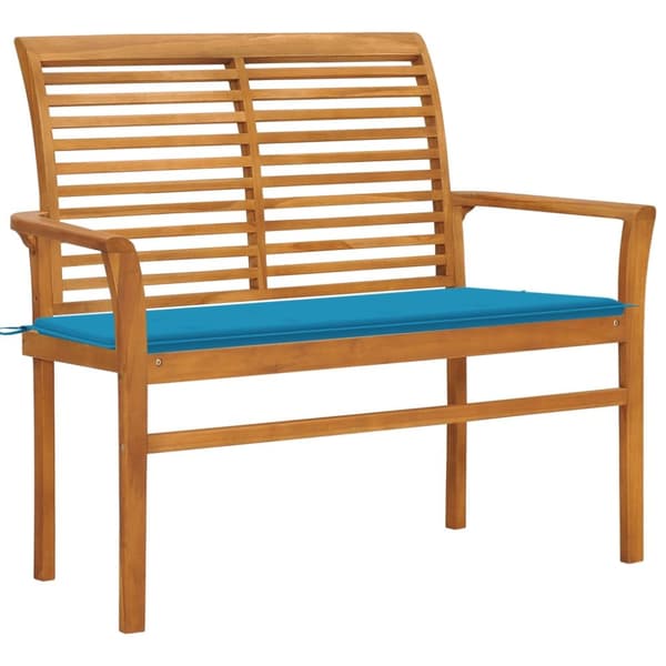 The Living Store havebænk med blå hynde 112 cm massivt teaktræ -  Havebænke