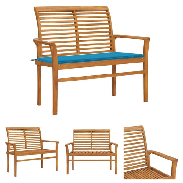 The Living Store havebænk med blå hynde 112 cm massivt teaktræ -  Havebænke