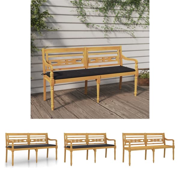 The Living Store Bataviabänk med antracit dyna 150 cm massiv teak -  Trädgårdsbänkar