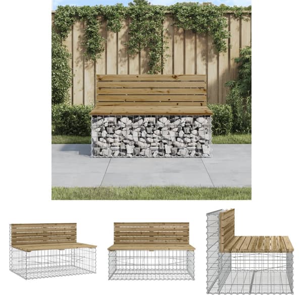 The Living Store havebænk med gabiondesign 103x70x65 cm imprægneret fyrretræ -  Havebænke