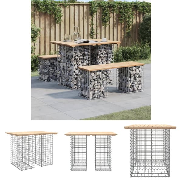 The Living Store havebænk med gabiondesign 100x70x72 cm massivt fyrretræ -  Havebænke