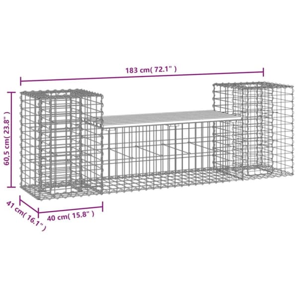 The Living Store Trädgårdsbänk gabiondesign 183x41x60,5 cm impregnerad furu -  Trädgårdsbänkar