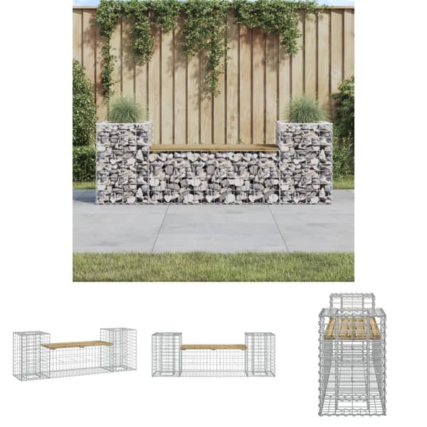 The Living Store Trädgårdsbänk gabiondesign 183x41x60,5 cm impregnerad furu -  Trädgårdsbänkar