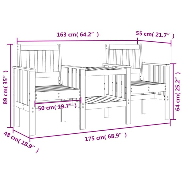 The Living Store Trädgårdsbänk med bord 2-sits massiv furu -  Trädgårdsbänkar